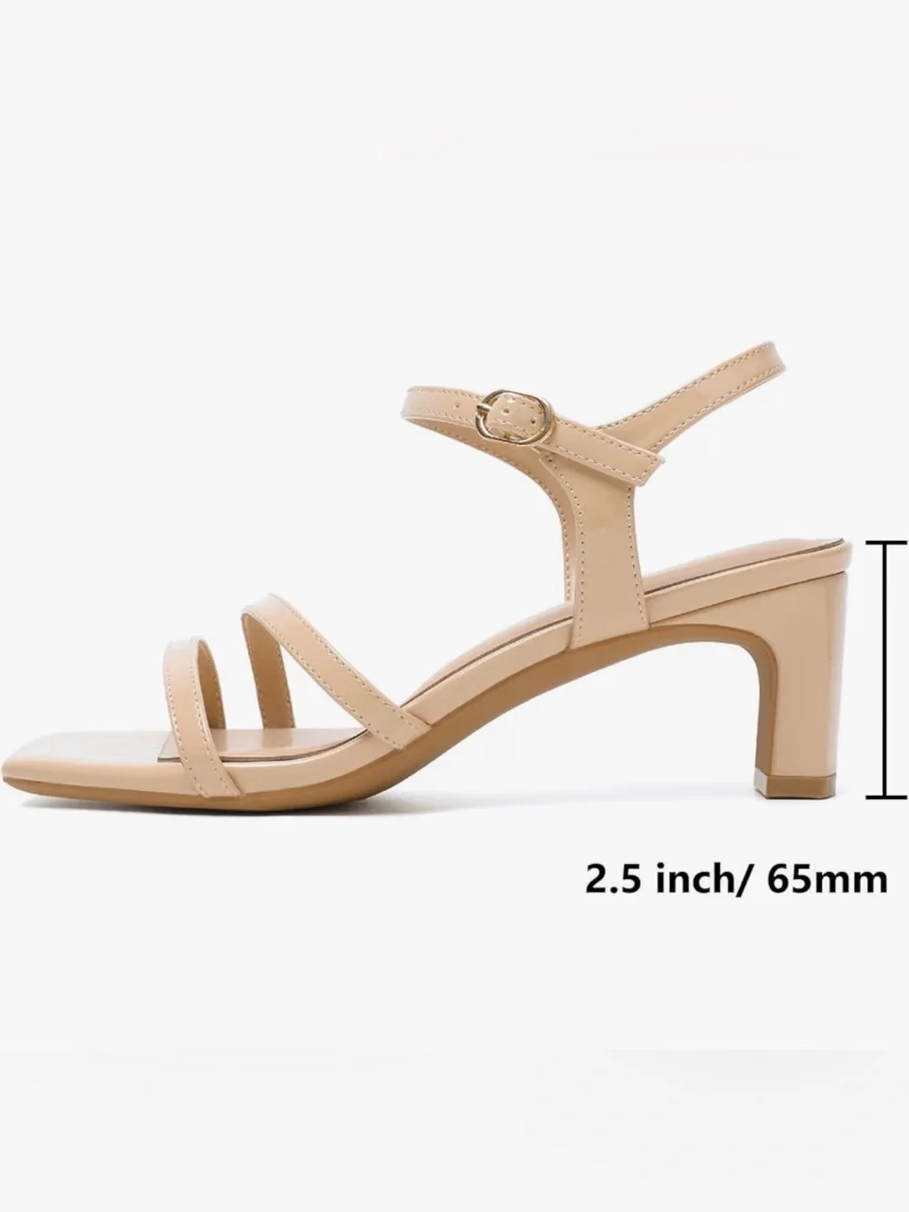 S05 Patent Nude Strappy Block Heel Square Sandals with Ankle Buckle Size 10 NEW